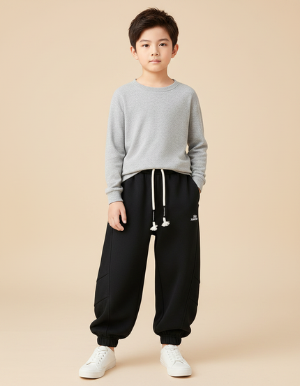 Pantalon Fluide Noir Ample Décontracté Cordon Enfants - Molleton