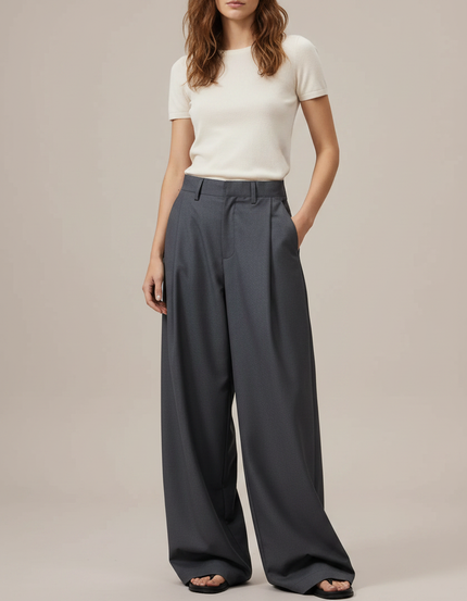 Pantalon Large Fluide Polyester - Gris