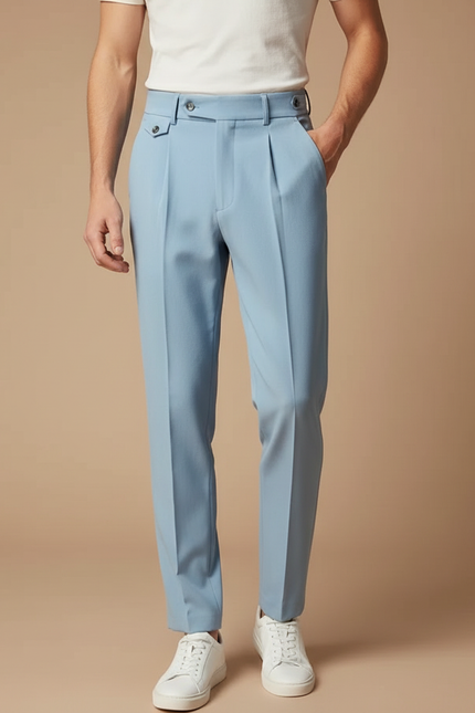 Pantalon Fluide Bleu Ciel Plissé Droit Homme - Gabardine