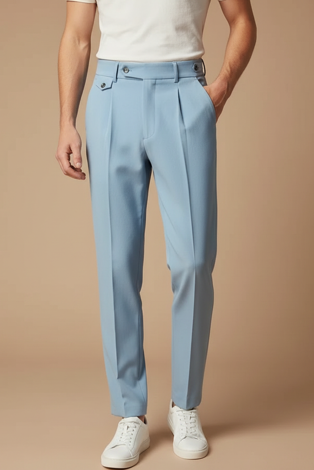 Pantalon Fluide Bleu Ciel Plissé Droit Homme - Gabardine