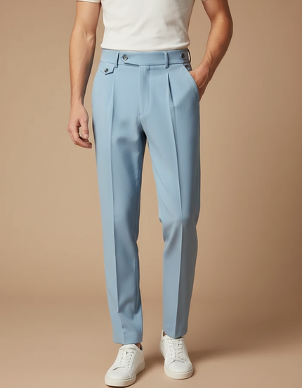 Pantalon Fluide Bleu Ciel Plissé Droit Homme - Gabardine