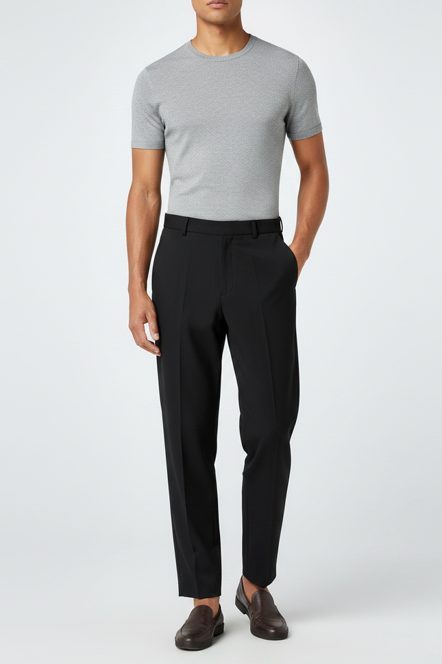 Pantalon Fluide Noir Droit Élégant Homme - Polyester