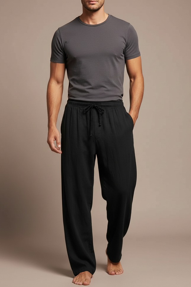 Pantalon Fluide En Lin Homme - Noir