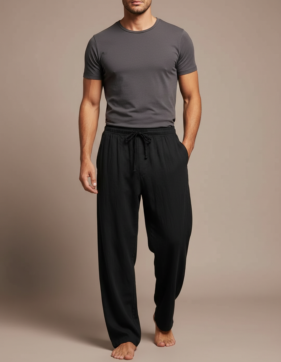 Pantalon Fluide En Lin Homme - Noir