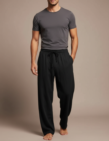 Pantalon Fluide En Lin Homme - Noir