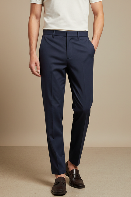 Pantalon Fluide Homme Bleu Marine Droit - Gabardine