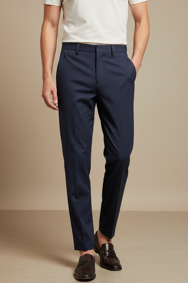 Pantalon Fluide Homme Bleu Marine Droit - Gabardine
