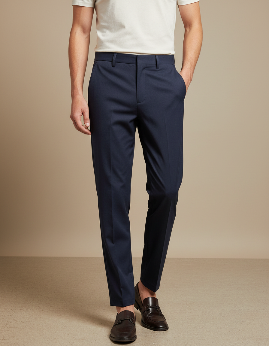 Pantalon Fluide Homme Bleu Marine Droit - Gabardine