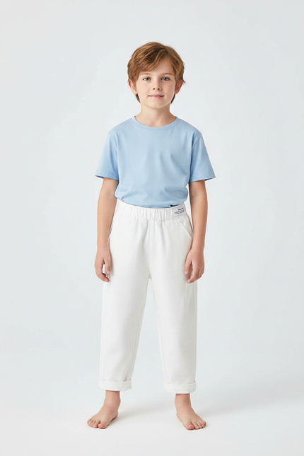 Pantalon Fluide Blanc Ample Coton Décontracté Enfant - Molleton