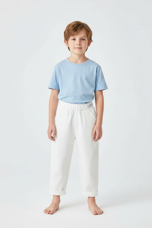 Pantalon Fluide Blanc Ample Coton Décontracté Enfant - Molleton