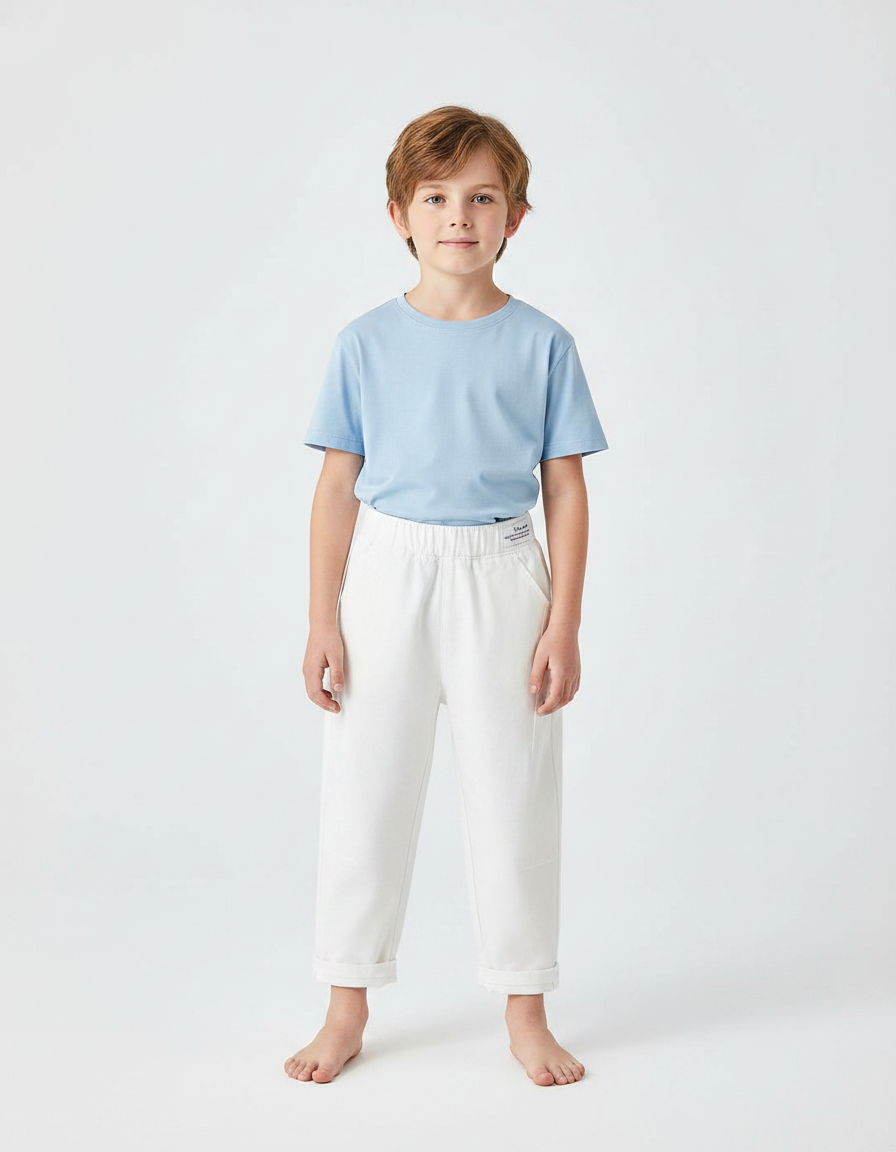 Pantalon Fluide Blanc Ample Coton Décontracté Enfant - Molleton