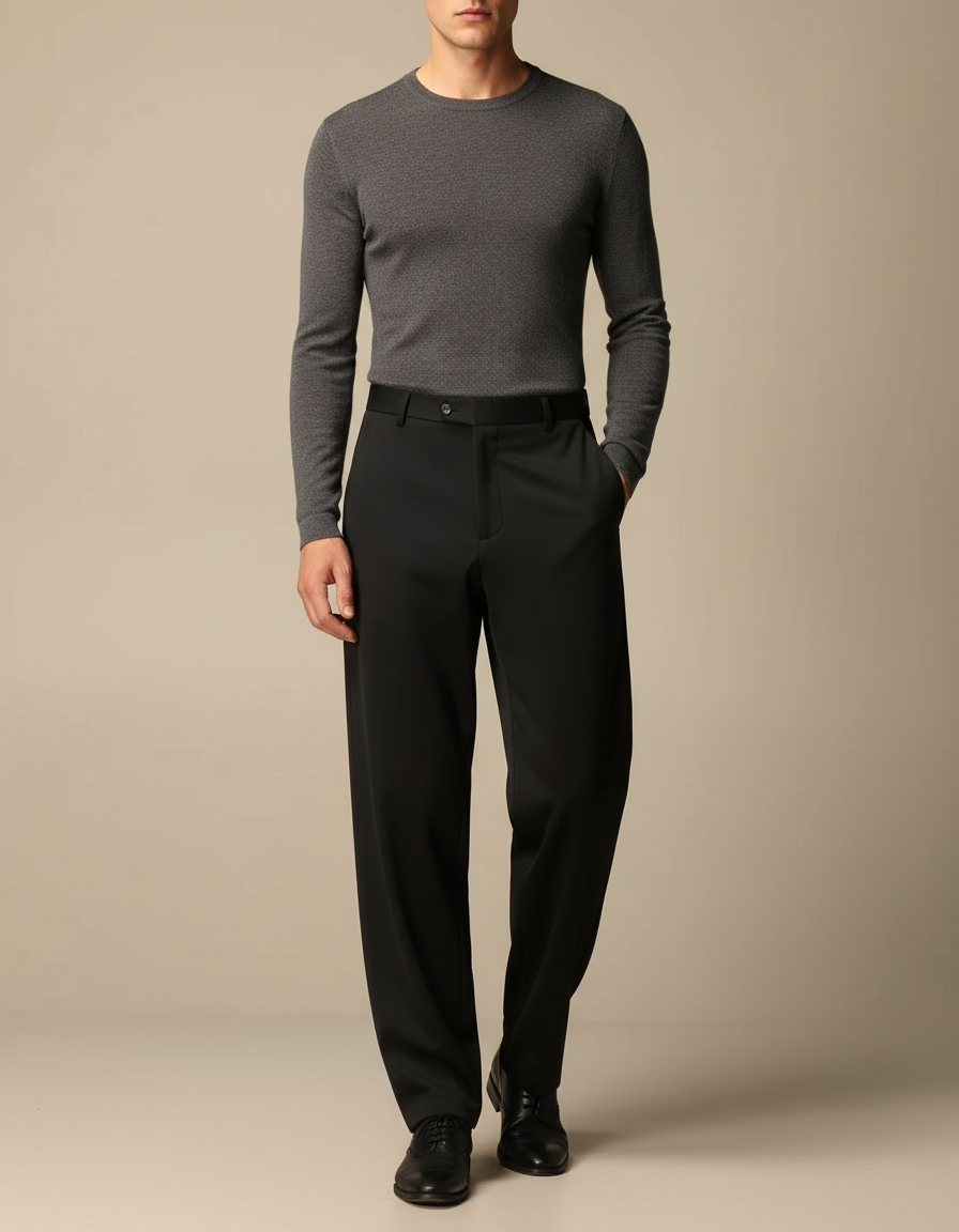 Pantalon Fluide Infroissable - Noir Polyester