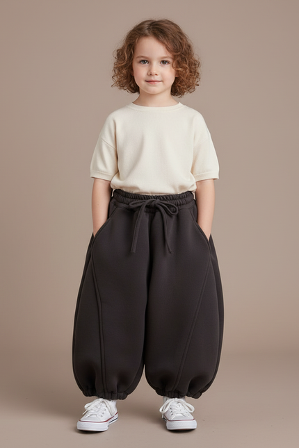 Pantalon Fluide Noir Ample Hiver Enfant Molletonné