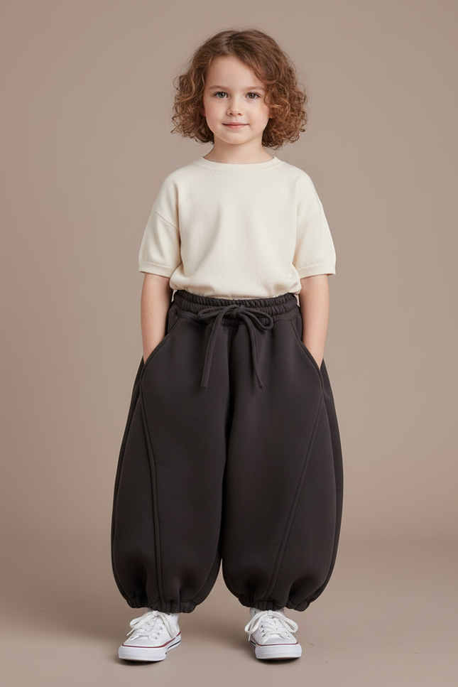Pantalon Fluide Noir Ample Hiver Enfant Molletonné