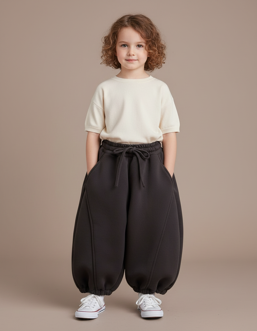 Pantalon Fluide Noir Ample Hiver Enfant Molletonné