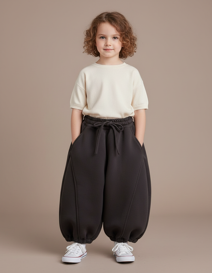 Pantalon Fluide Noir Ample Hiver Enfant Molletonné