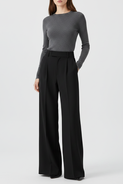 Pantalon Fluide Femme Noir Palazzo Polyester Habillé - Viscose