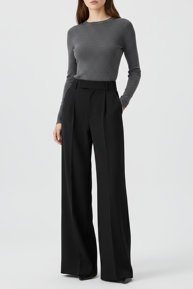 Pantalon Fluide Femme Noir Palazzo Polyester Habillé - Viscose