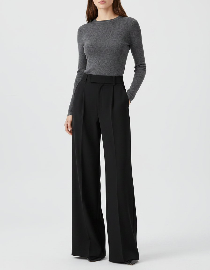 Pantalon Fluide Femme Noir Palazzo Polyester Habillé - Viscose