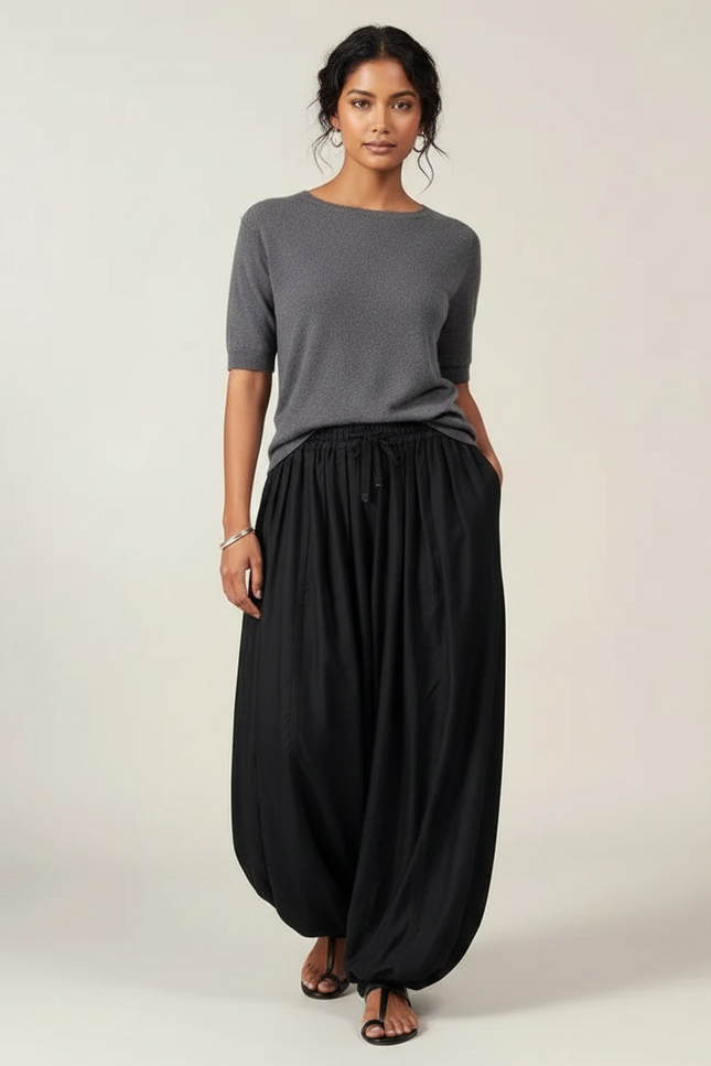 Pantalon Fluide Noir Ample Sarouel Décontracté Femme - Viscose