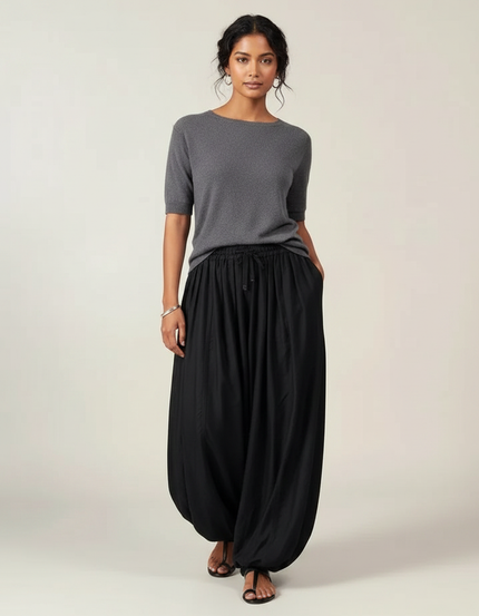 Pantalon Fluide Noir Ample Sarouel Décontracté Femme - Viscose