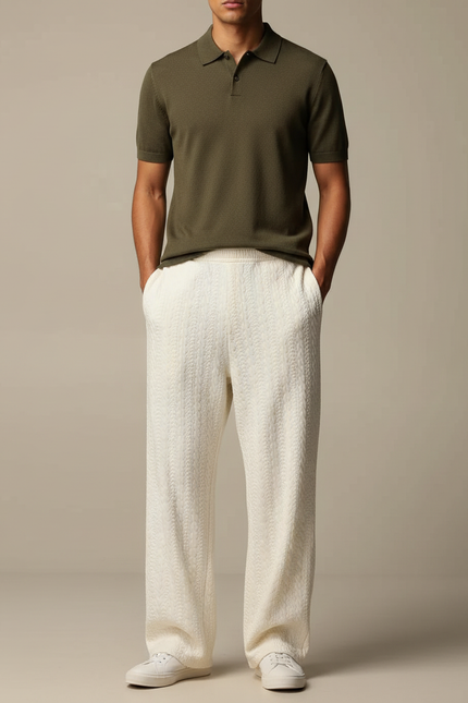 Pantalon Fluide Ecru - Beige Maille