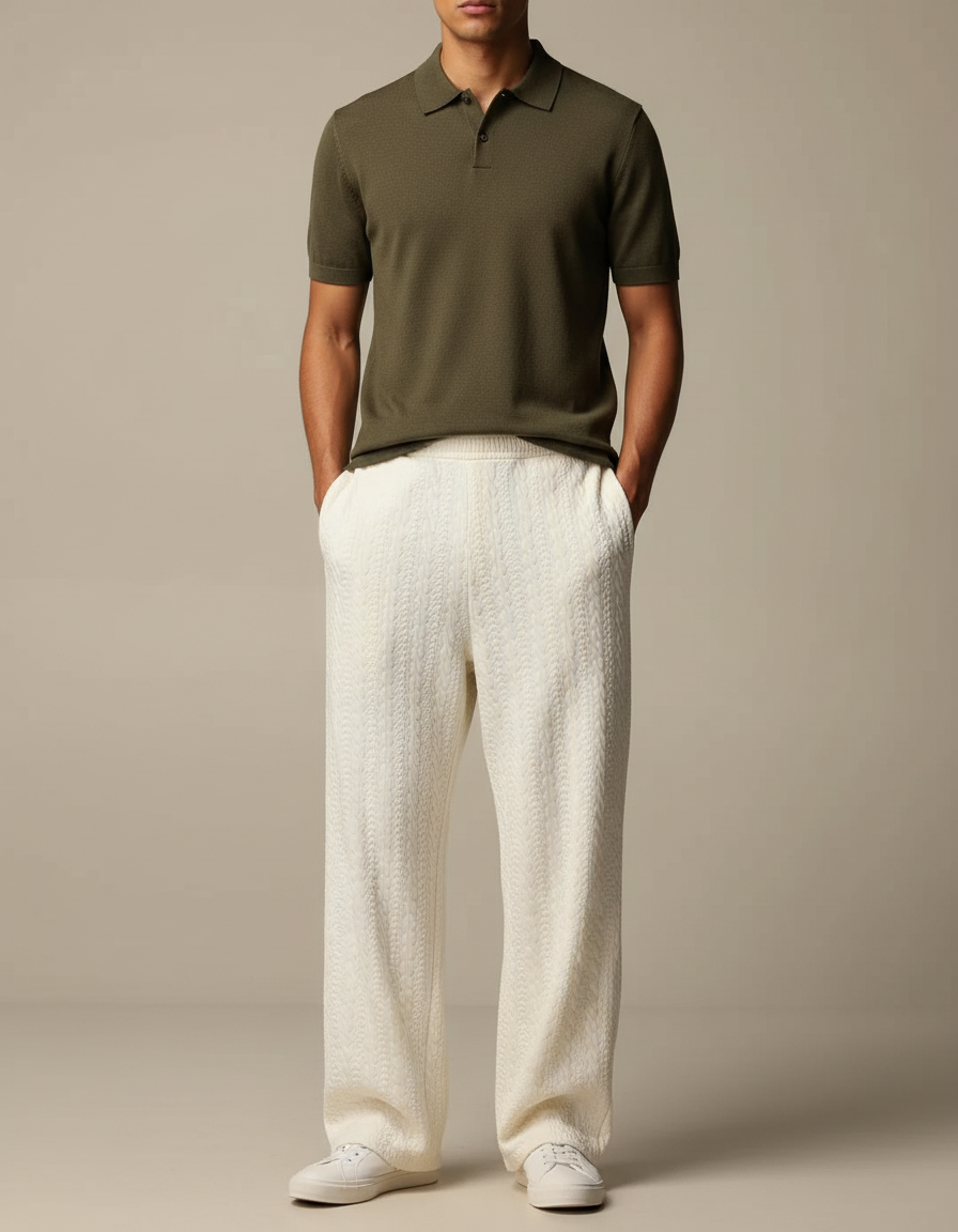 Pantalon Fluide Ecru - Beige Maille