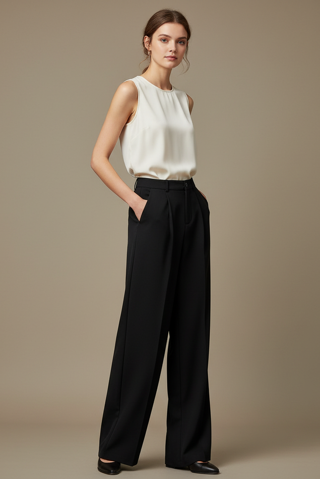 Pantalon Taille Haute Fluide Noir - Viscose