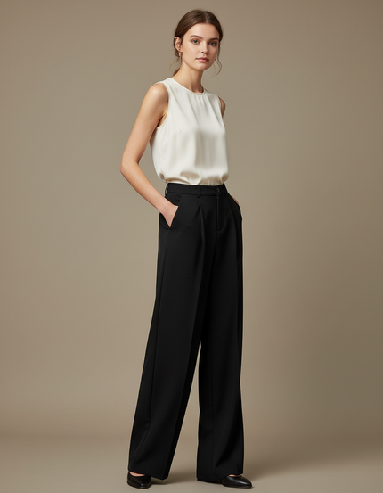 Pantalon Taille Haute Fluide Noir - Viscose