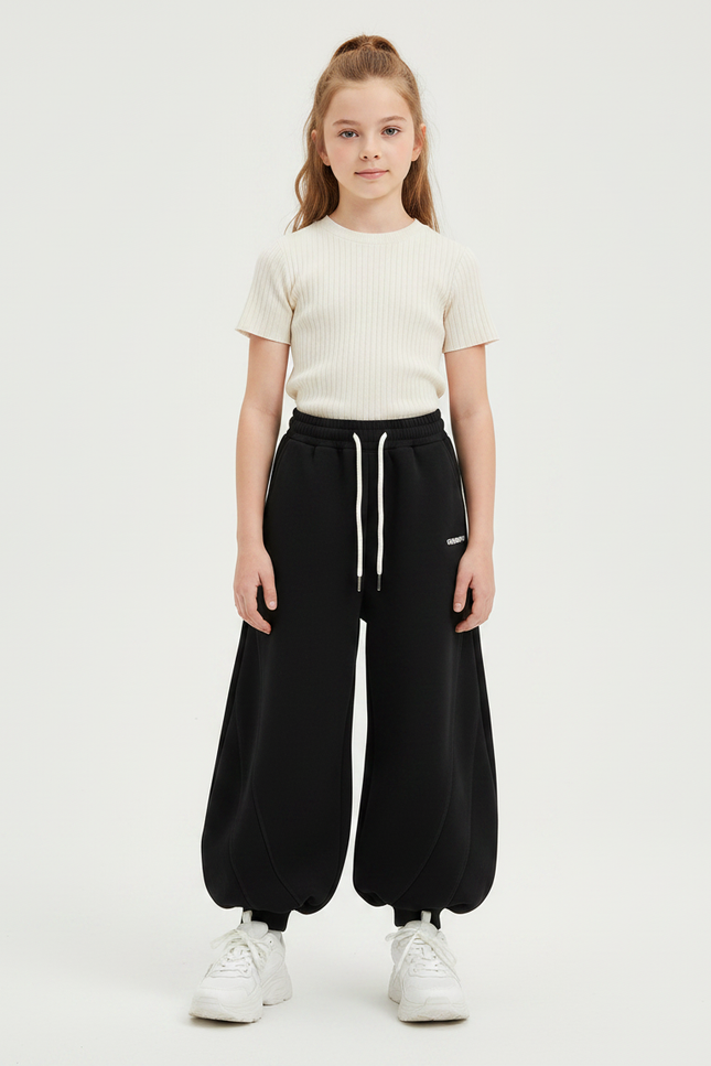 Pantalon Fluide Noir Ample Molleton Sport Enfant