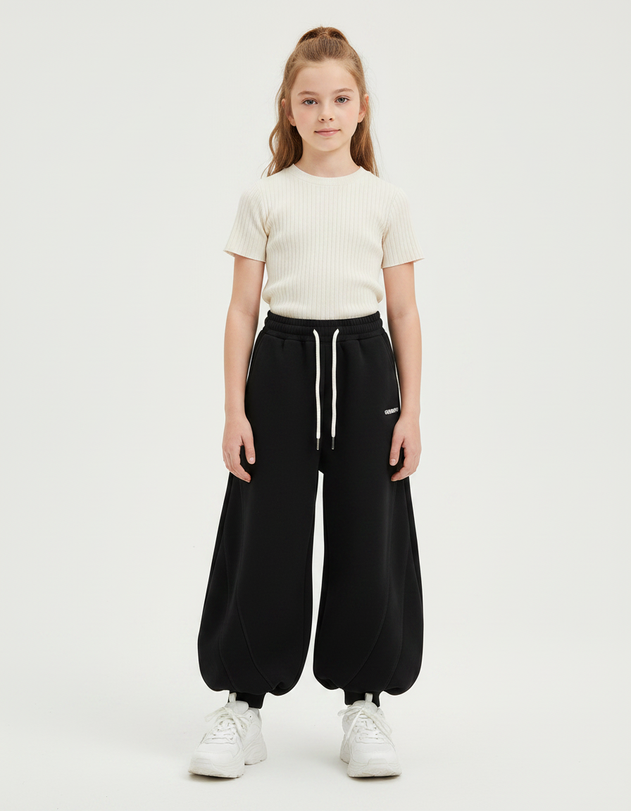 Pantalon Fluide Noir Ample Molleton Sport Enfant