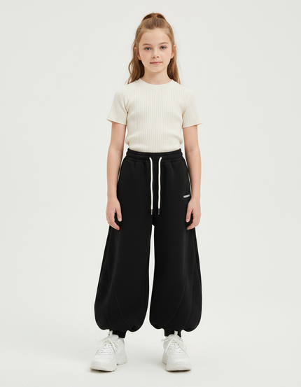Pantalon Fluide Noir Ample Molleton Sport Enfant