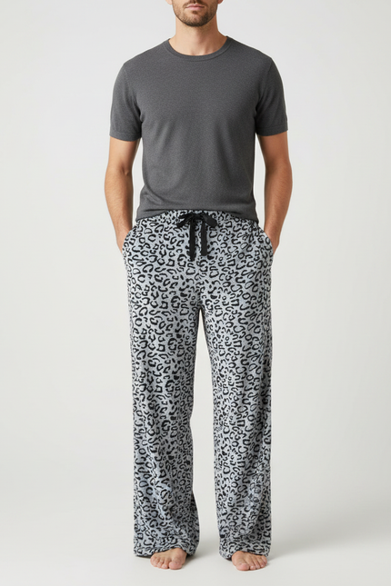 Pantalon Fluide Léopard Gris Ample Doux Confortable Homme - Imprimé Molleton