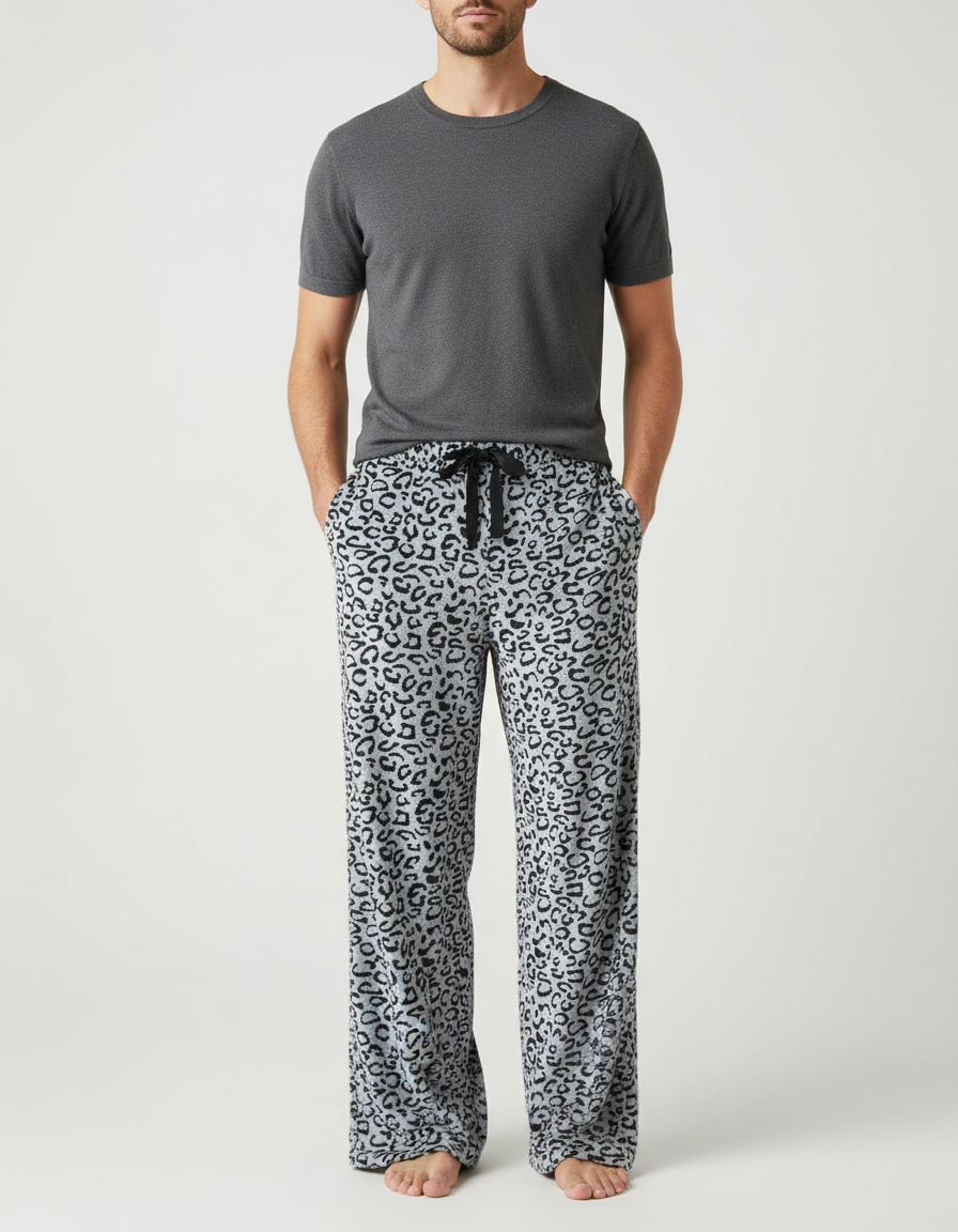 Pantalon Fluide Léopard Gris Ample Doux Confortable Homme - Imprimé Molleton