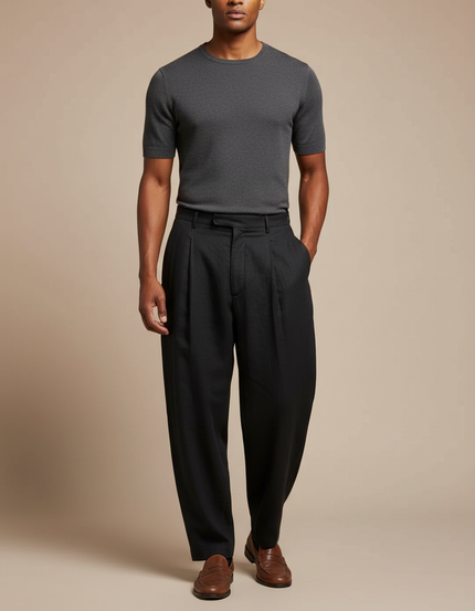 Pantalon Taille Haute Fluide Homme - Noir Viscose