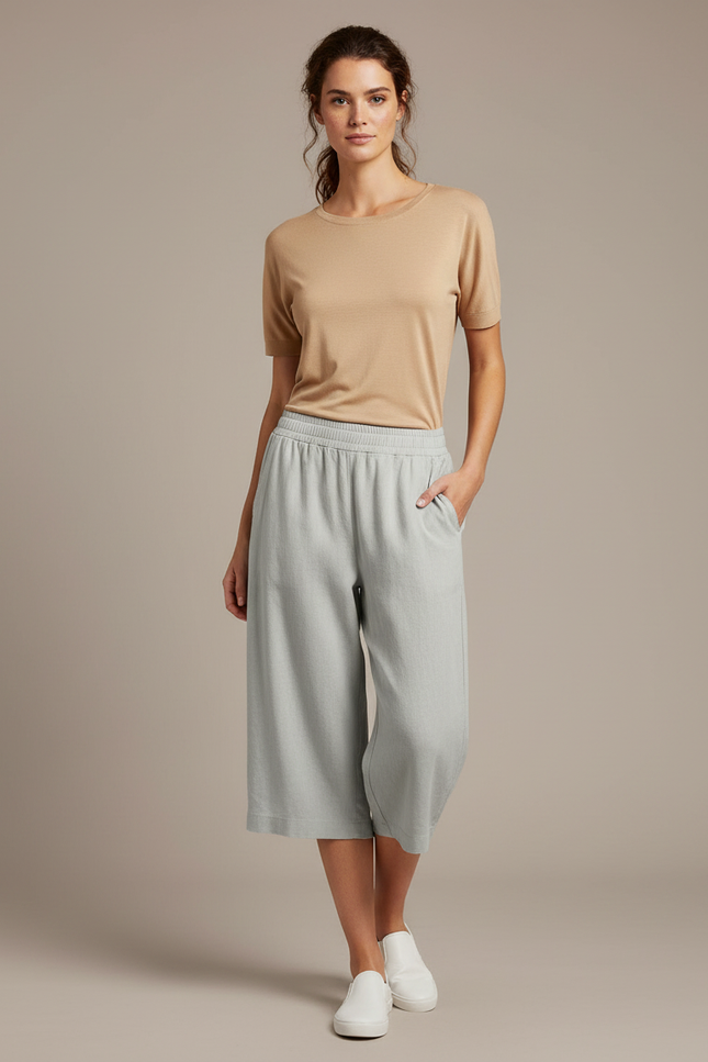 Pantalon Fluide Vert Ample Coton Lin Femme