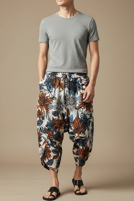 Pantalon Fluide Imprimé Floral Harem Coton Lin