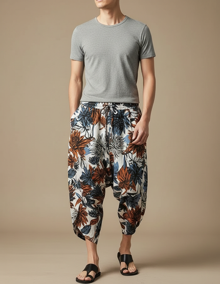 Pantalon Fluide Imprimé Floral Harem Coton Lin
