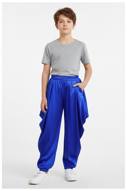 Pantalon Fluide Bleu Satiné Harem Garçon