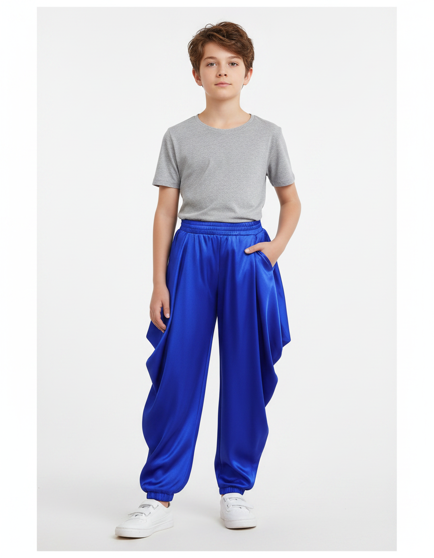 Pantalon Fluide Bleu Satiné Harem Garçon