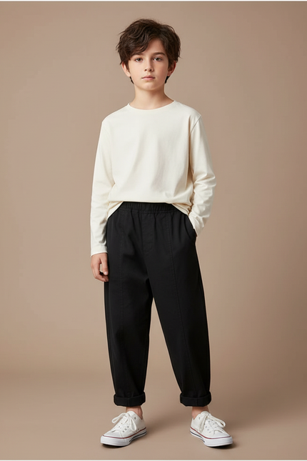 Pantalon Fluide Noir Ample Coton Enfant Simple