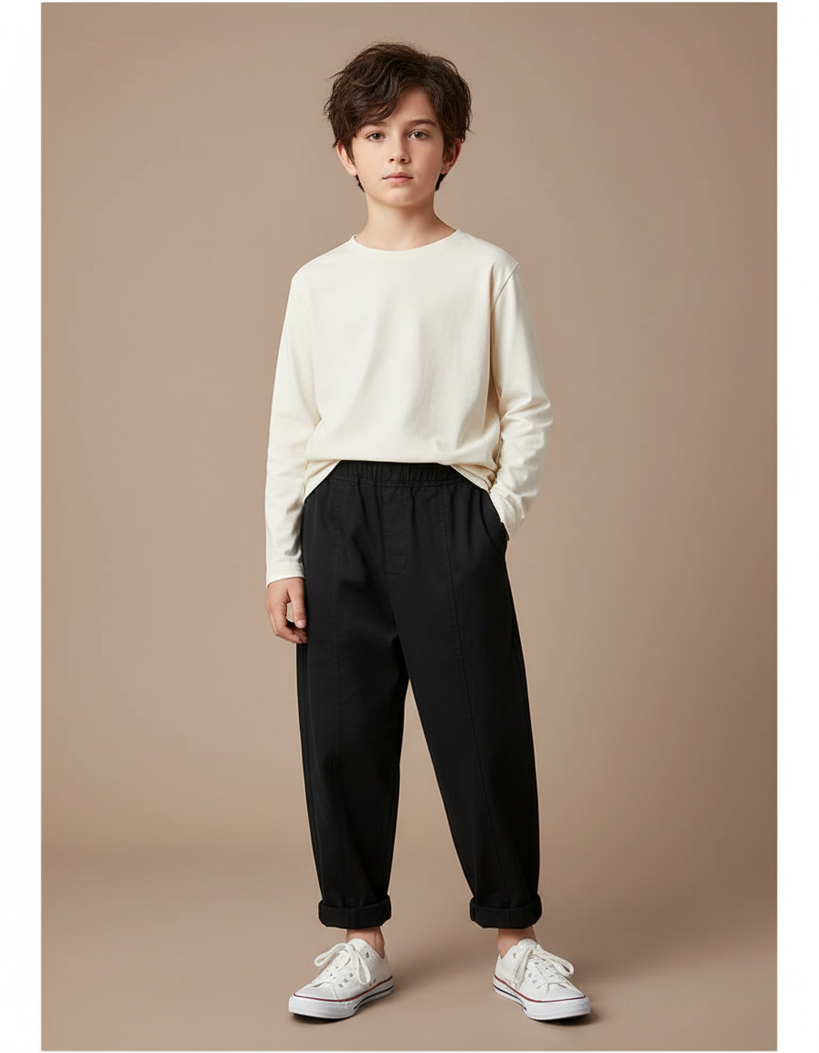 Pantalon Fluide Noir Ample Coton Enfant Simple
