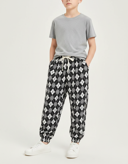 Pantalon Fluide Argyle Carreaux Noir Blanc Ample - Multicolore Viscose