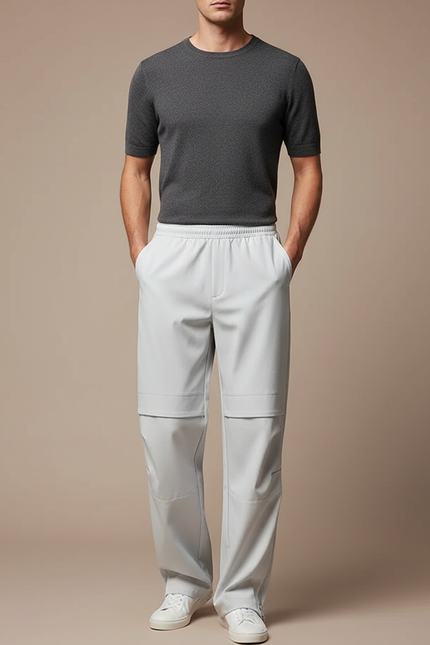 Pantalon Fluide Gris Clair Décontracté Zippé Homme - Polyester