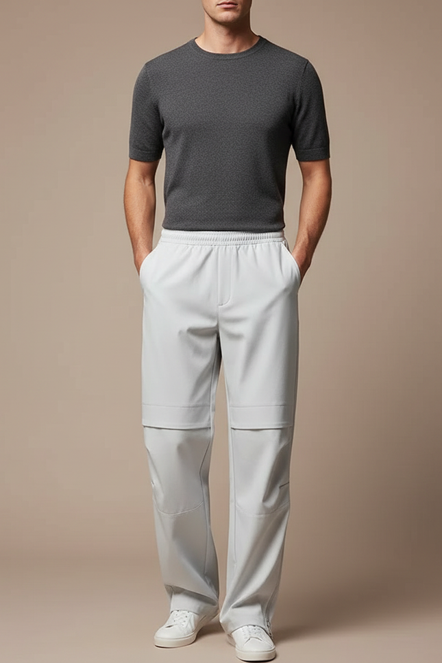 Pantalon Fluide Gris Clair Décontracté Zippé Homme - Polyester