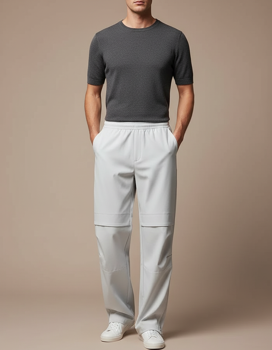 Pantalon Fluide Gris Clair Décontracté Zippé Homme - Polyester