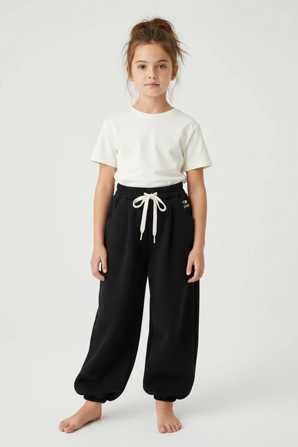 Pantalon Fluide Noir Ample Molleton Coton Confortable Enfant