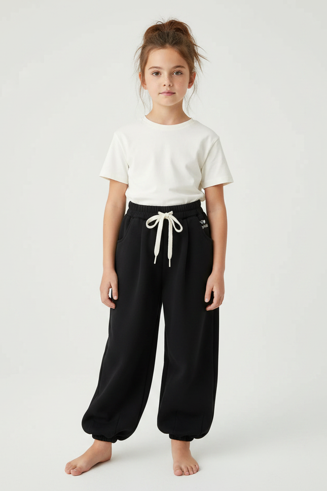 Pantalon Fluide Noir Ample Molleton Coton Confortable Enfant