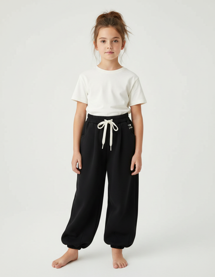 Pantalon Fluide Noir Ample Molleton Coton Confortable Enfant