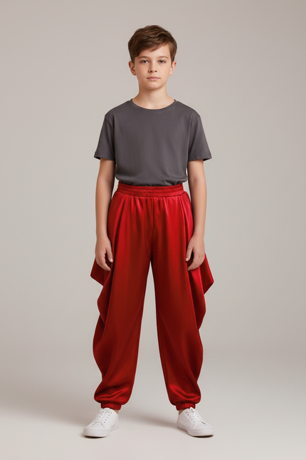 Pantalon Fluide Rouge Satiné Ample Harem Garçon